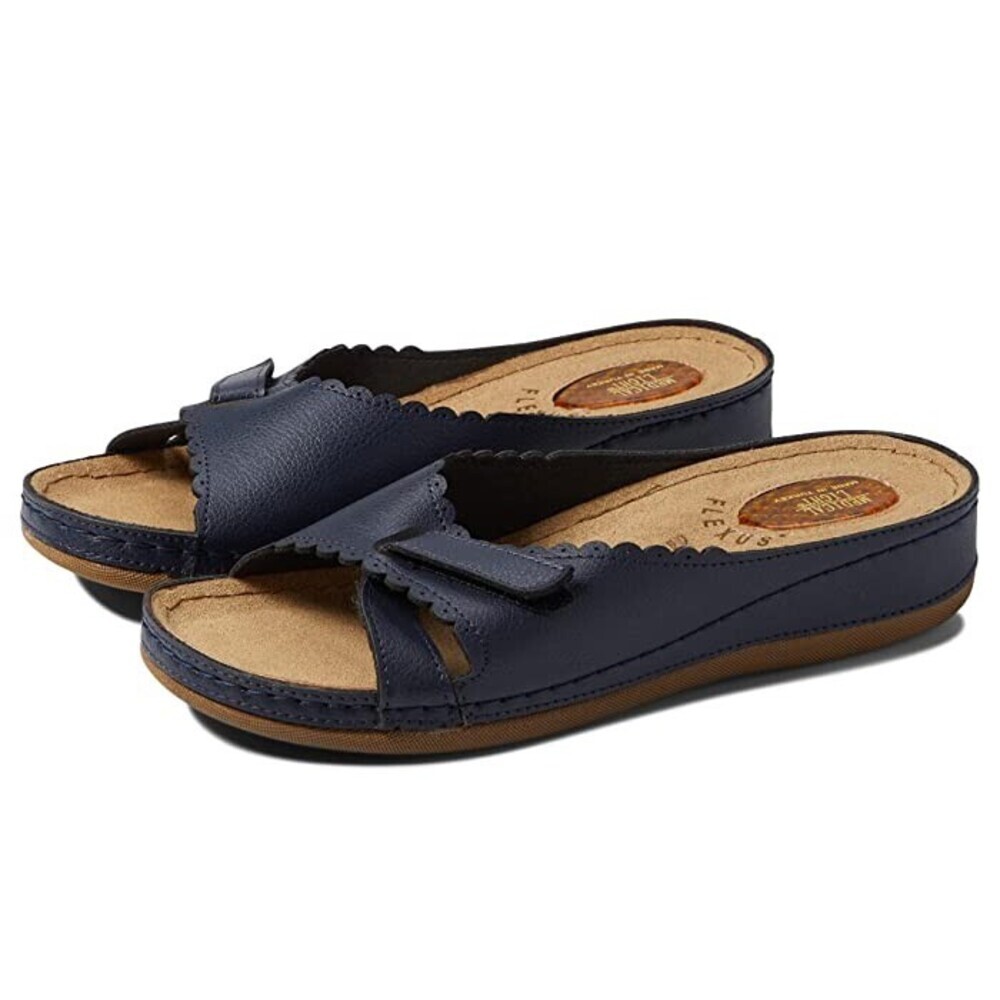 Flexus Rotella Sandals Women's 6.5-7 Navy Slip On Open Toe Comfort Slide ZAP717